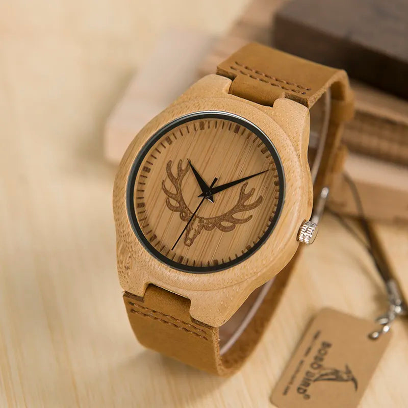 BOBO BIRD Top brand Men's Bamboo Wooden Watch Quartz Real Leather Strap Men Watches relojes finos de hombre