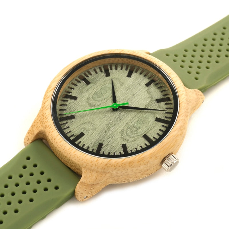 BOBO BIRD Bamboo Men Watch Casual Women Quartz Clock Silicone Band reloj mujer marca famosa