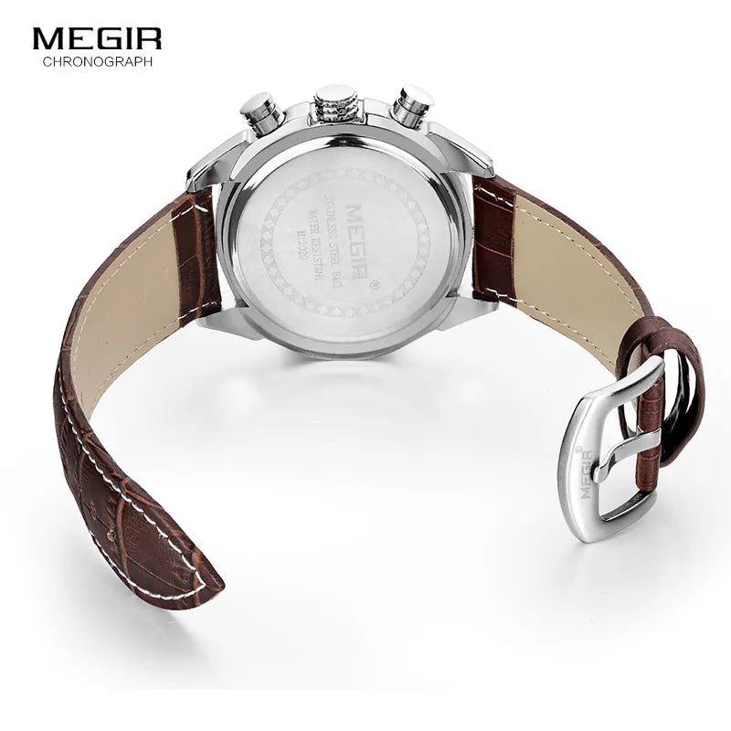 Megir Leather Watch Men 2019 Top Brand Luxury Quartz Watch Military Chronograph Waterproof Watches reloj relogio masculino 2020