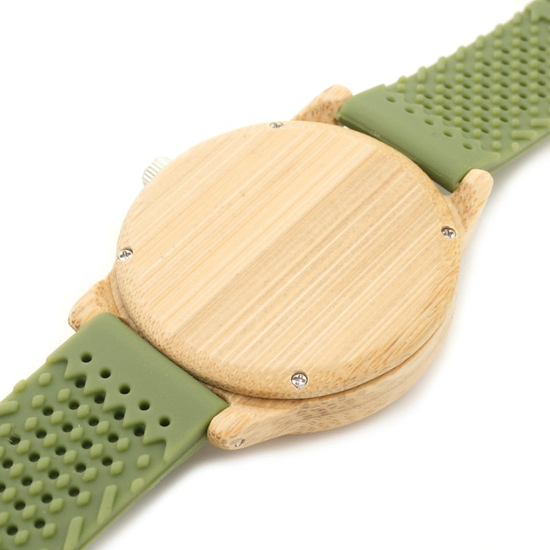 BOBO BIRD Bamboo Men Watch Casual Women Quartz Clock Silicone Band reloj mujer marca famosa