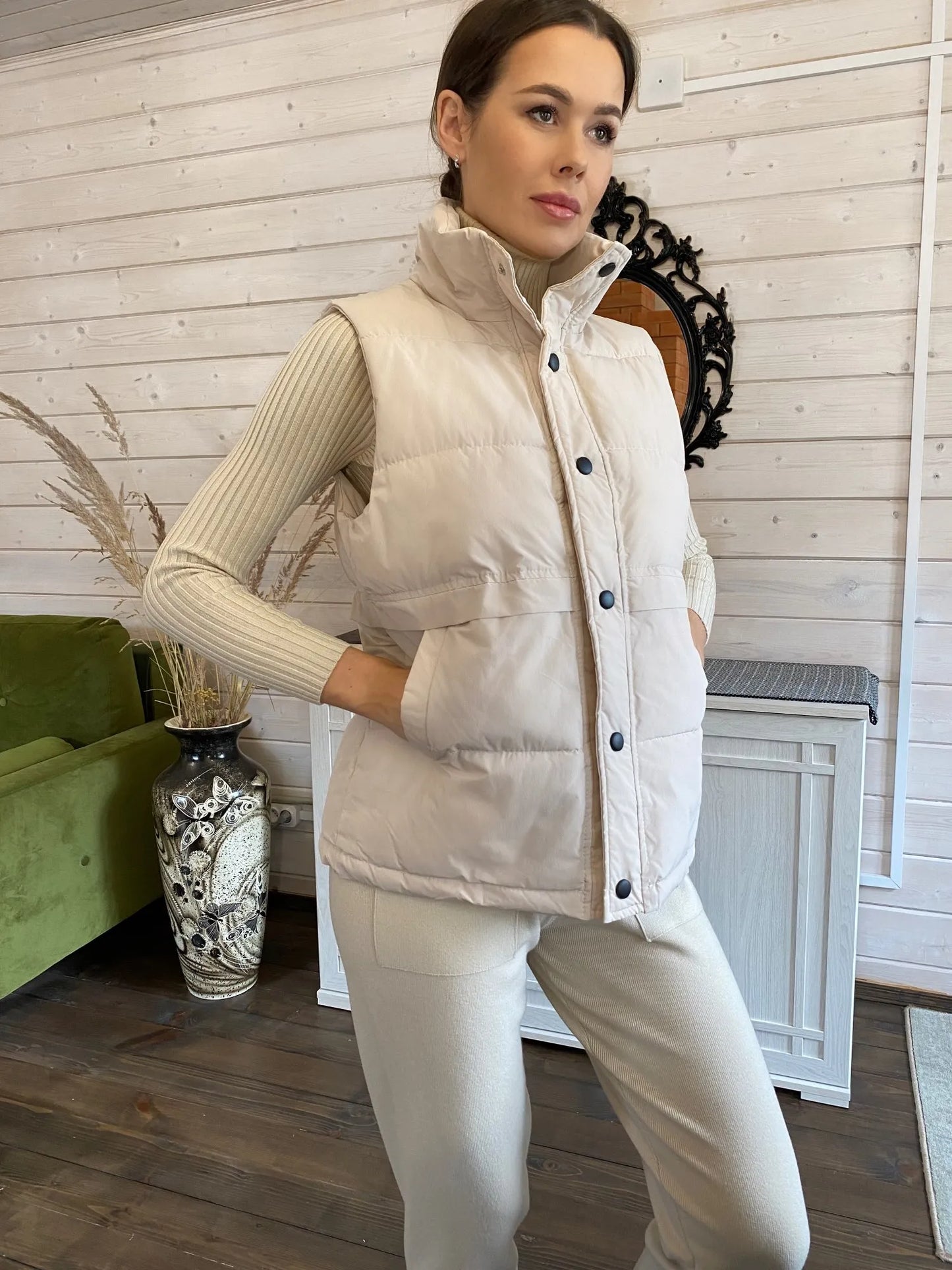 2022 Autumn Winter Women Solid Loose Vest Drawstring Stand Collar Long Vest Jacket  Cotton Padded Women Windproof Warm Waistcoat