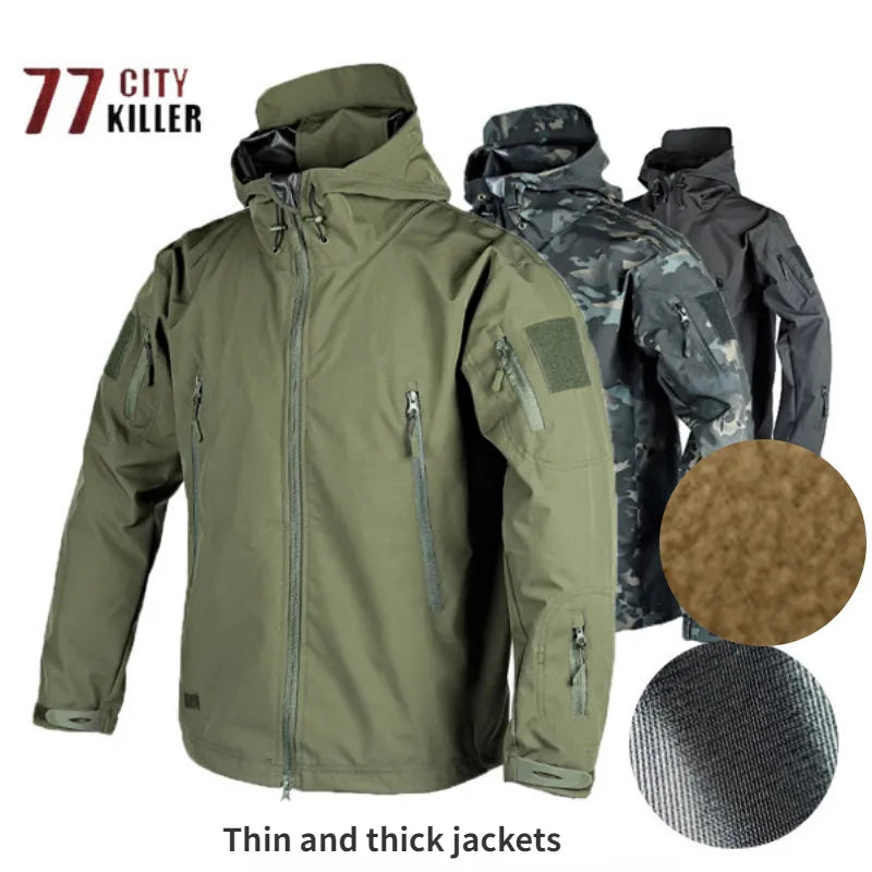 Shark Skin Jacket Men Hooded Multi Pocket Zipper Tactical Coat Men Outdoor Special Forces Combat Jacket Windproof Waterproof Top